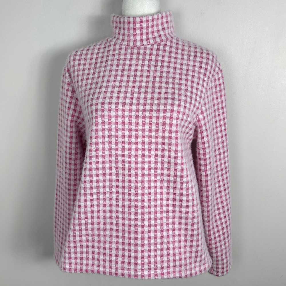 Zara Pink White Mock Neck Sweater Womens Size Small Checkered Plaid‎ Preppy Knit - Picture 3 of 16